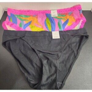 2pc Auden Women's Underwear Geometric W/ Pink Lace & Black Bikini Mid Rise XL